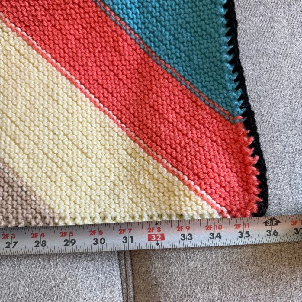 Handmade Knit Rainbow Stripe‎ Baby Nursery Blanket with Cross Boho Kidcore 36x36